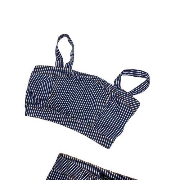 FOREVER 21 Striped Denim Crop Top and Wide Leg Jean 2 Piece Set Size Sma… - Picture 7 of 15